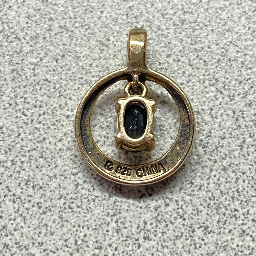 Gold Blue Sapphire Diamond Halo Circle Pendant Necklace Charm 925 Minimalist - Picture 4 of 7